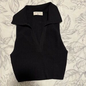 Aritzia Babaton Black Sleeveless Collared Crop Top
